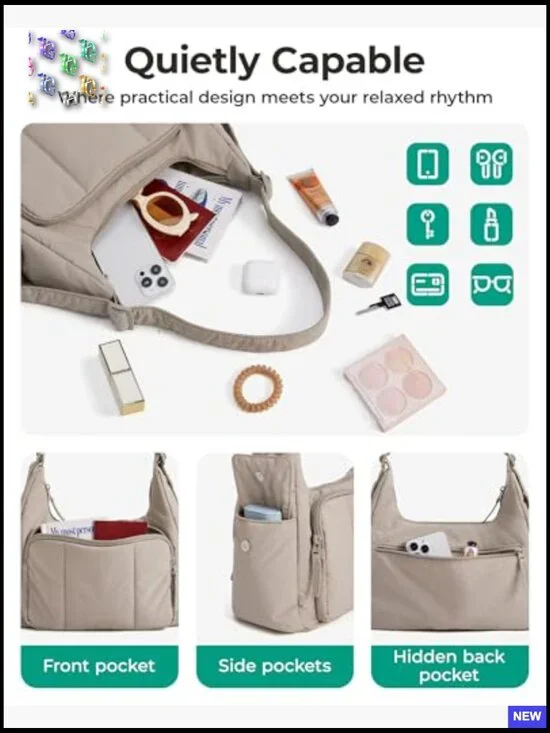 Puffer Crossbody Bag Lightweight Travel Purse Adjustable Strap Zippered Pockets - Picture 5 of 7